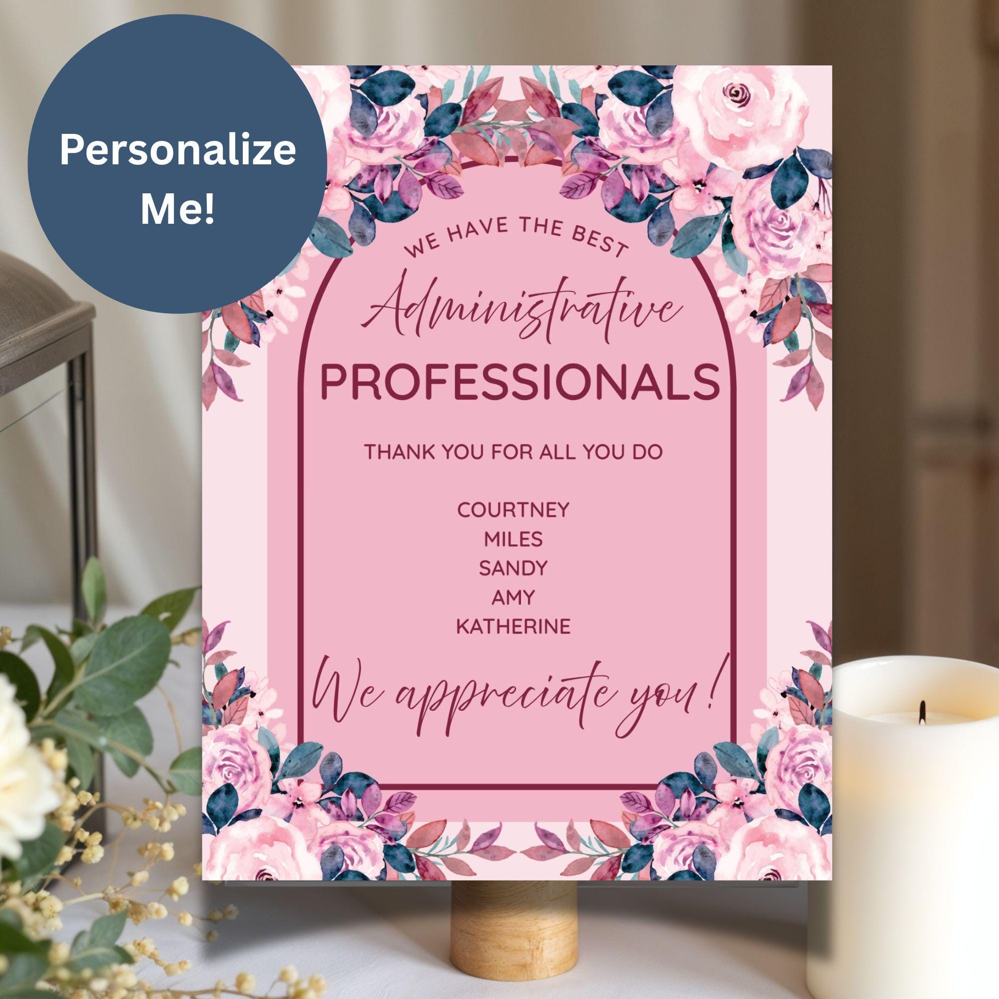 Admin Professionals Day Sign Printable, Personalized Staff Appreciation ...