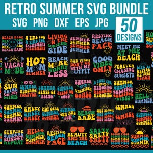50 Retro Summer SVG PNG Bundle, Trendy Summer Svg, Summer SVG, Summer Png, Beach Vibes Svg, Vacation Svg, Hello Summer Season Svg, Ocean svg