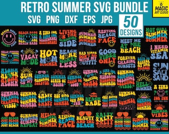 50 Retro Summer SVG PNG Bundle, Trendy Summer Svg, Summer SVG, Summer Png, Beach Vibes Svg, Vacation Svg, Hello Summer Season Svg, Ocean svg