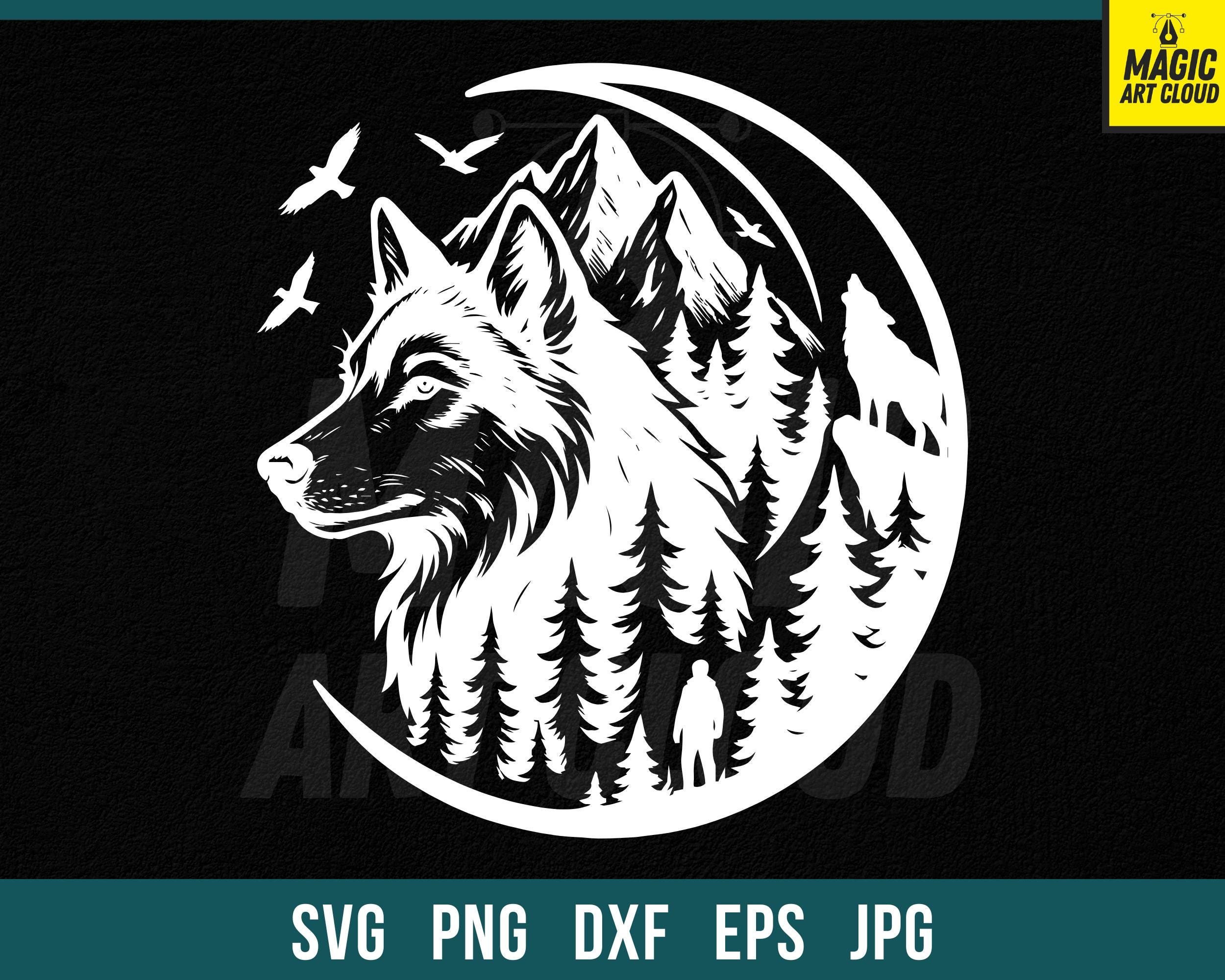 Svg File Timberwolf Wolf Scene Svg, Howling Wolf Clipart, Mountain Scene Cut File, Forest ...