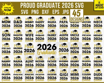 Paquete SVG de "Graduado Orgulloso 2026", SVG de "Familia Orgullosa Graduada", SVG de Graduación, SVG de la Clase de 2026, Png de Familia Senior, SVG de "Graduado Orgulloso", Descargar