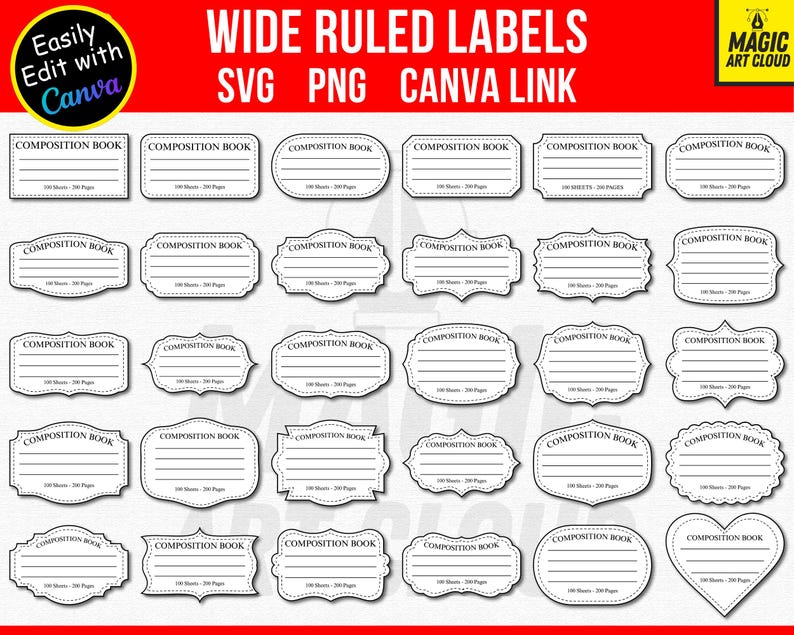 30 Composition Book Label Svg Bundle, Composition Notebook Labels ...