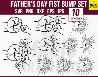 Conjunto de 1-10 SVG de choque de puños para el Día del Padre, SVG de choque de puños para papá, SVG de choque de puños para bebé y niño, Svg de amor de padre, PNG de papá e hijo, Día del Padre