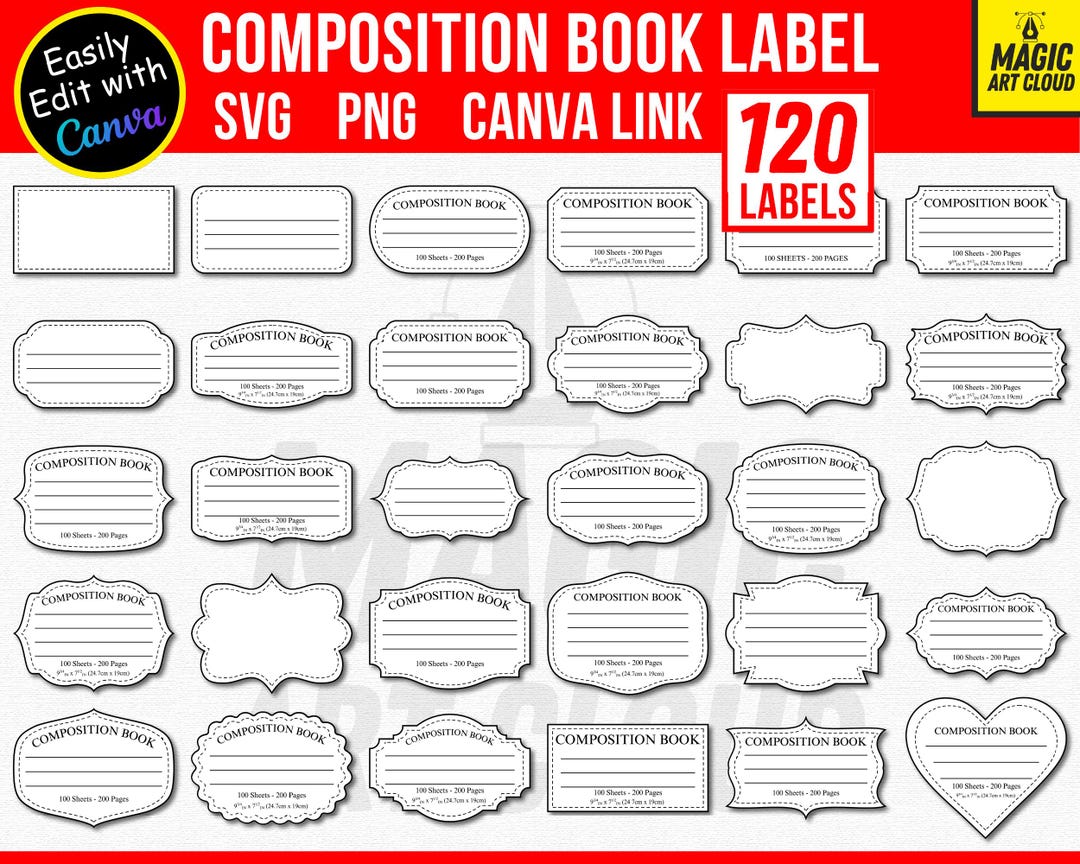 30 Composition Book Label Svg Bundle, Composition Notebook Labels ...