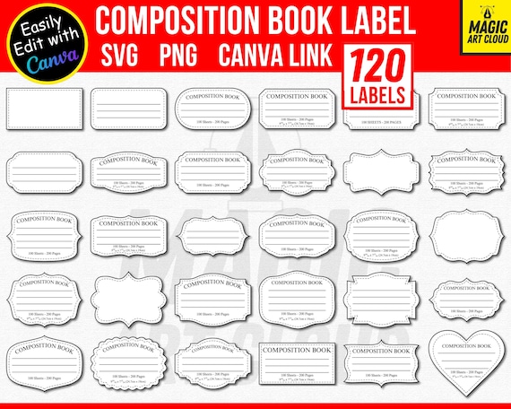30 Composition Book Label Svg Bundle, Composition Notebook Labels, Composition Book Svg, Notebook cover print,Teacher Gift,Notebook Template