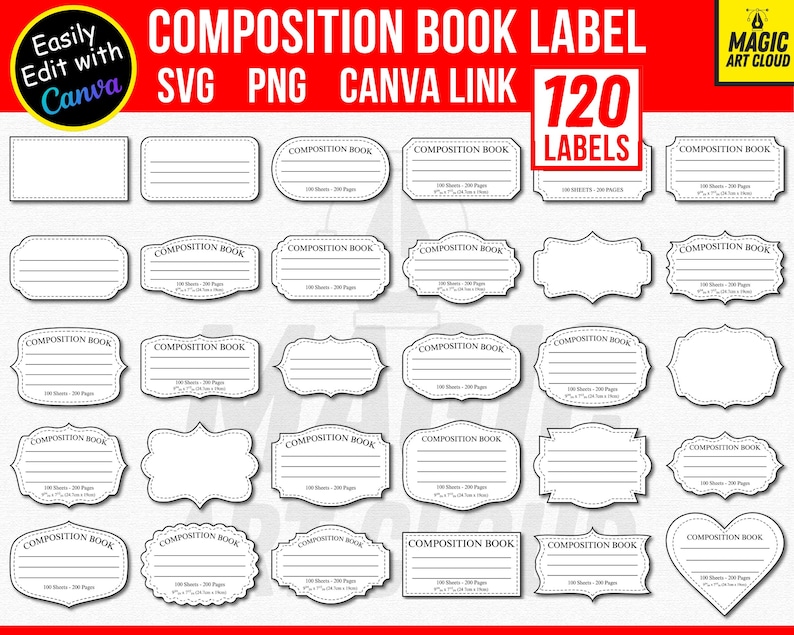 30 Composition Book Label Svg Bundle, Composition Notebook Labels ...