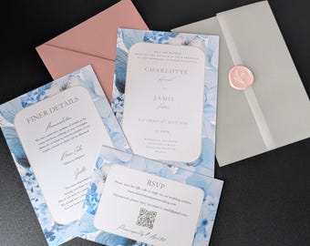 Dusty Blue Floral Wedding Invitation Suite | Elegant Blue Watercolour Invite