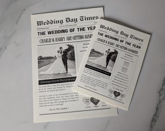 Personalised Wedding Newspaper Program: A5 Booklet or A4/A5 Double Sided
