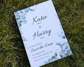 Rustic Eucalyptus Botanical Sage Green Save the Date Card - Personalised Wedding Announcements