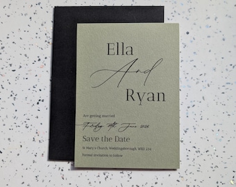 Minimalist Elegant calligraphy Sage Green  Save the Date Card - Personalised Wedding Announcements