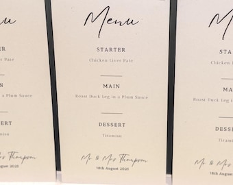 Personalised Menu cards for wedding breakfast, Minimalist luxury wedding stationery