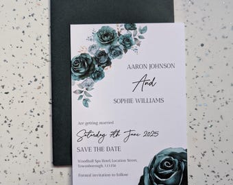 Floral Emerald Green Save the Date Card - Personalised Wedding Announcements
