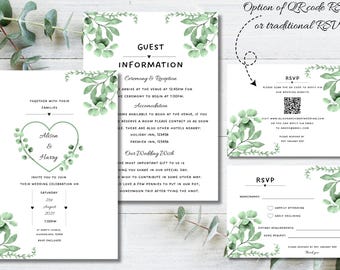Eucalyptus Botanical Heart wedding invitation set.