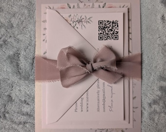 Dusty Pink Boho chic pearlescent luxury wedding invitation set