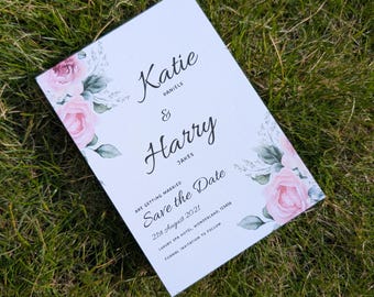 Pastel Pink Rose Elegant Save the Date Card - Personalised Wedding Announcements