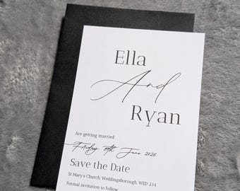 Minimalist Elegant Calligraphy Black and White Save the Date Card - Personalised Wedding Announcements