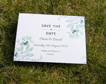 Eucalyptus Botanical Save the Date Card - Personalised Wedding Announcements