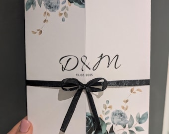 Floral Emerald Green gatefold wedding invitation