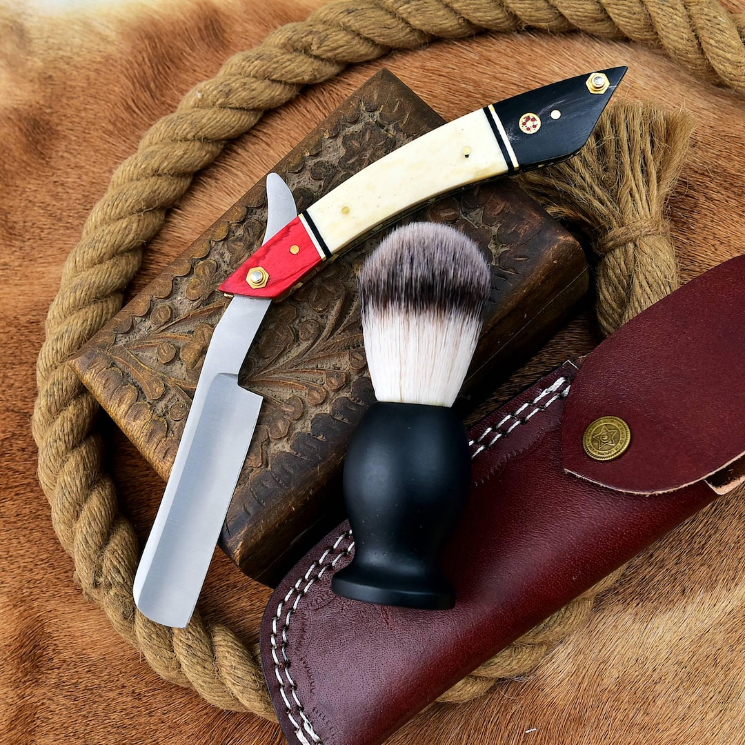 Hand Crafted Razor Masterpiece Straight Razor With Shaving Brush Set / Bone, Horn & Resin ...