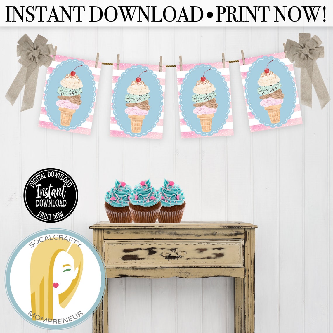 Printable Ice Cream Party Banner / Ice Cream Banner / Ice - Etsy