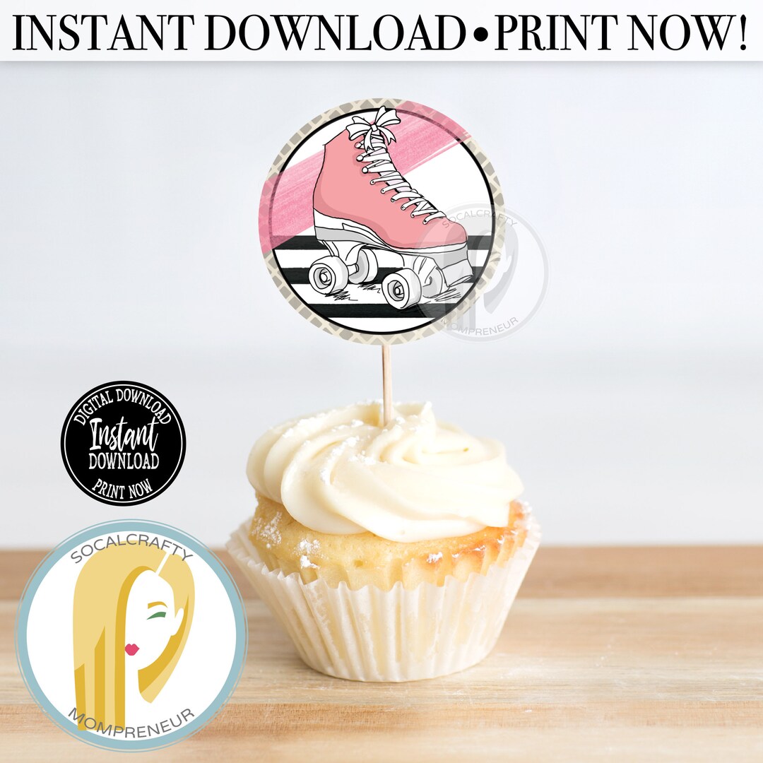 Printable Roller Skate Cupcake Toppers / Roller Skating Cupcake Toppers