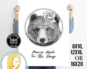 Mama Bear Print / Funny Mom Poster / Gift For Mom / New Mom / Mother's Day Gift / Baby Shower Gift / Printable Wall Art Instant Download