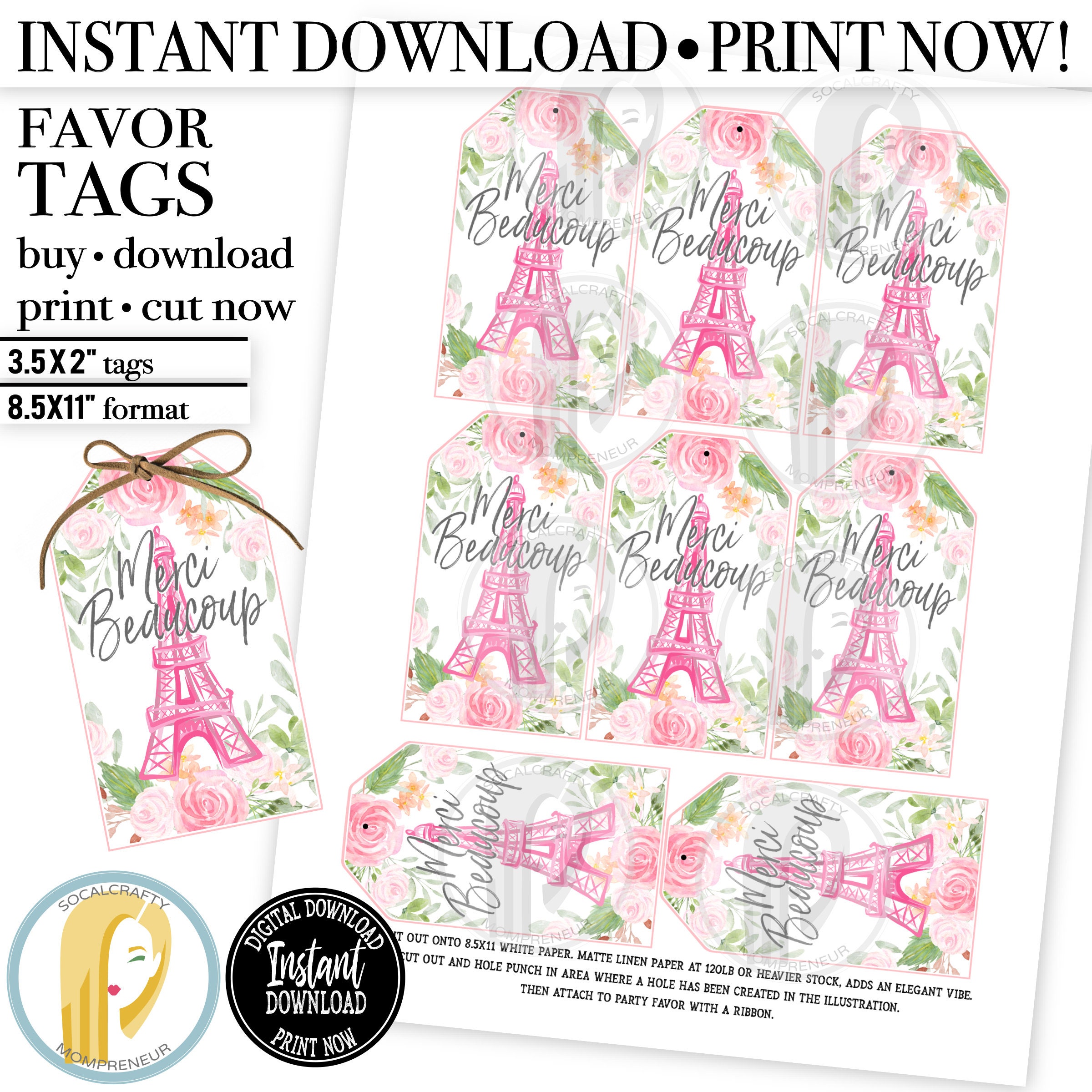 Printable Eiffel Tower Party Favor Tags / Paris Gift Tag Etsy