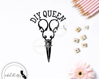 Vintage Scissors Vinyl Decal, DIY Queen Decal, Sewing Decal, Crafting Decal, Laptop Decal, Car Window Decal, ipad Decals, SoCalCrafty