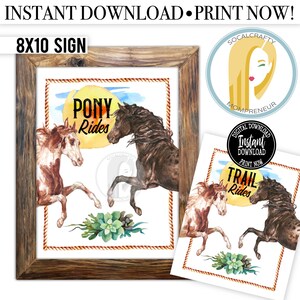Pony Rides Sign Printable Pony Rides Sign / Trail Rides Poster / Cowboy Birthday Party ...