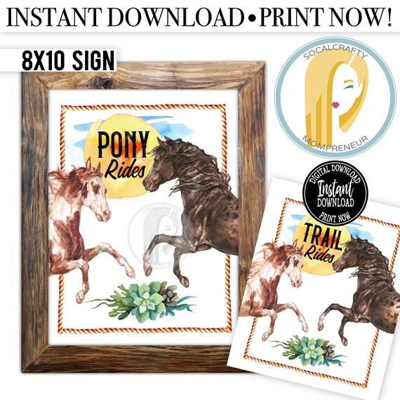 Pony Rides Sign Printable Pony Rides Sign / Trail Rides Poster / Cowboy | Etsy