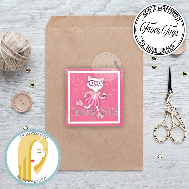 Roller Skating Thank You Card Roller Skate Thank You Cards Roller Skating Birthday Party Cat Thank You Printable Instant Download
