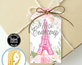 Printable Eiffel Tower Party Favor Tags / Paris Gift Tag Instant Download / Paris Birthday Party Decor / Gift Bags / DIY Party Favors 002