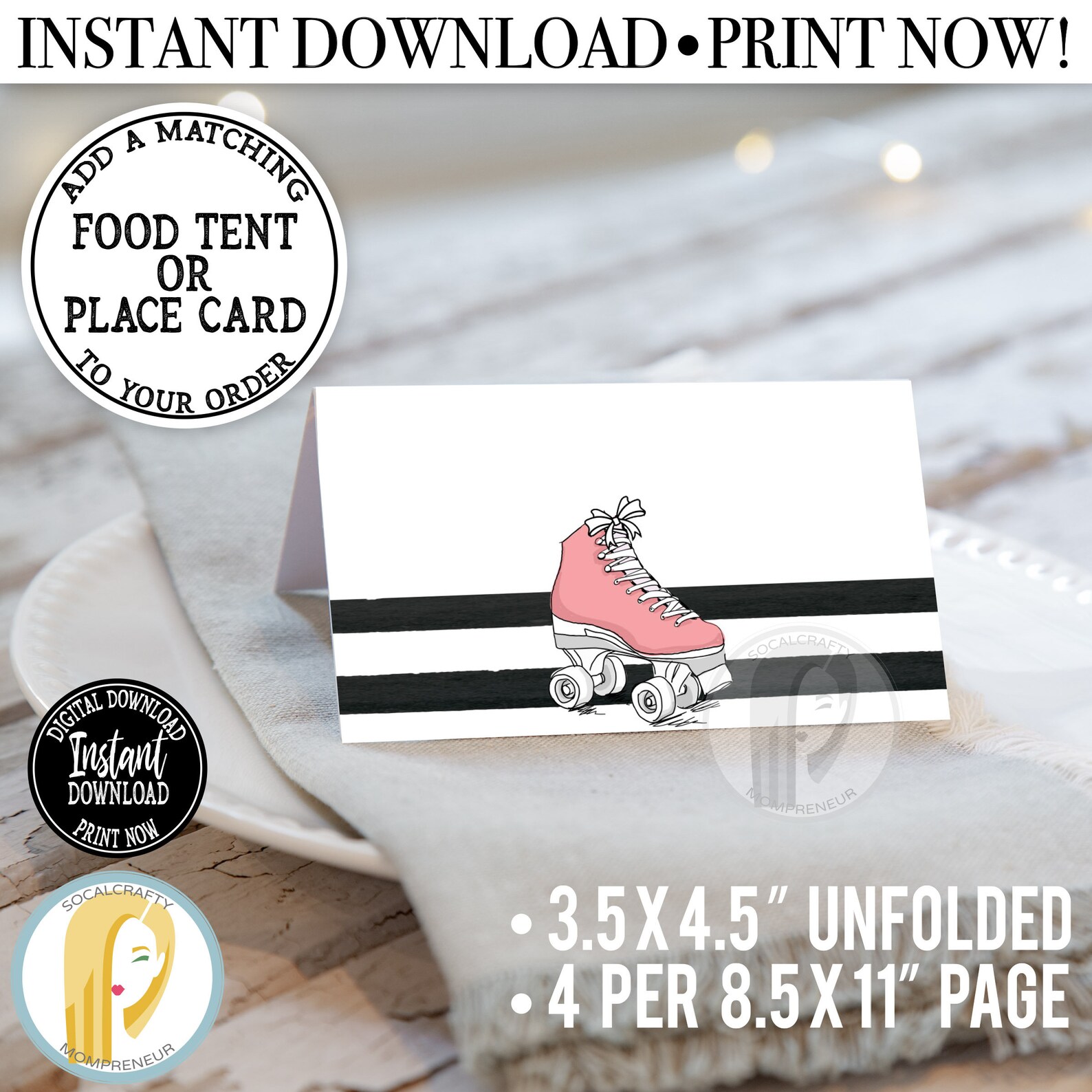 Printable Roller Skate Thank You Card / Roller Skating Thank | Etsy