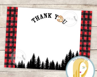 Milk and Cookies Lumberjack Thank You Cards, Instant Download