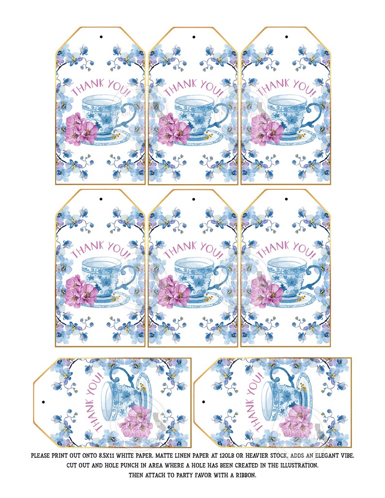 Printable Tea Party Favor Tags / Tea Party Gift Tag Instant Etsy