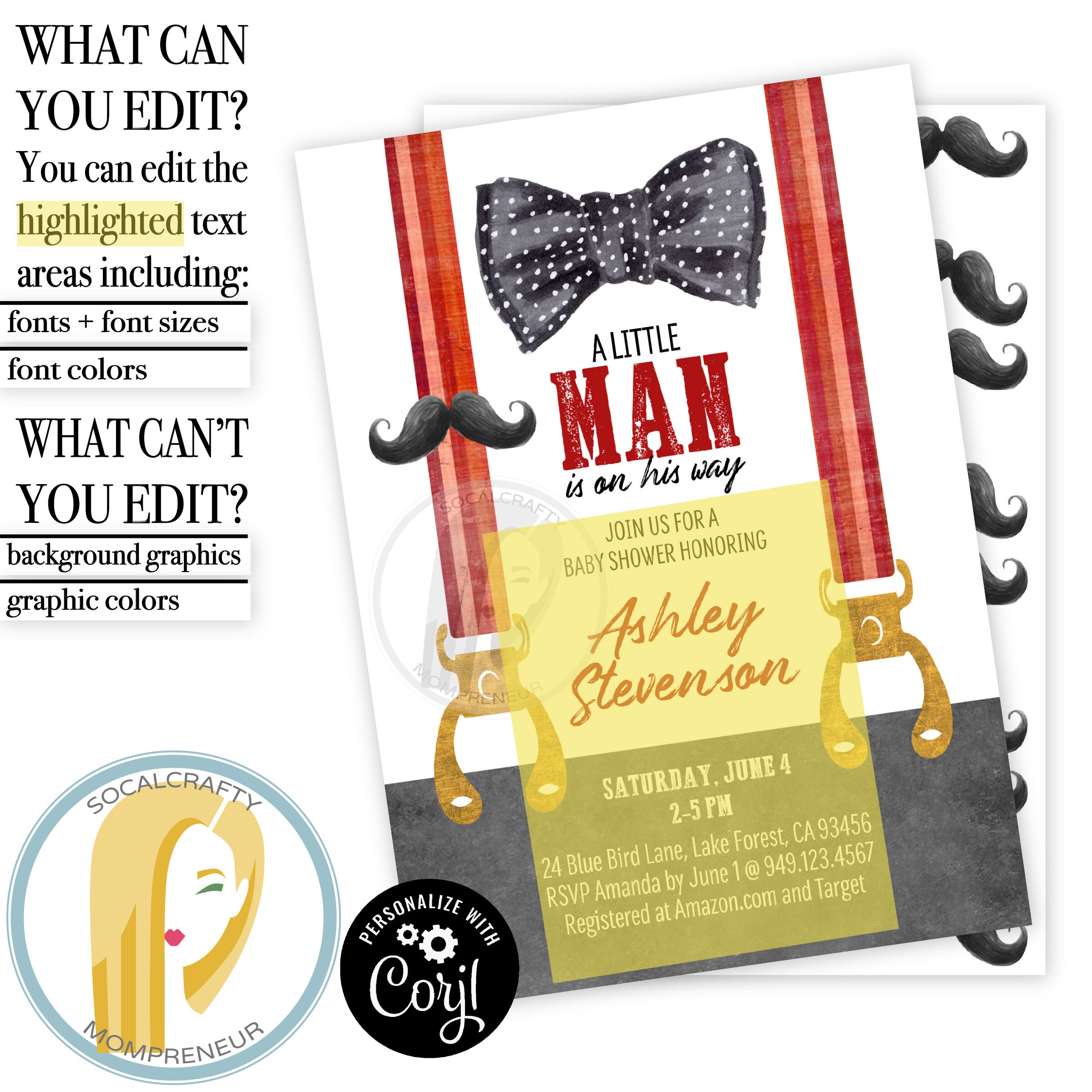 Little Man Baby Shower Invitation / Boy Bow Tie Suspenders | Etsy