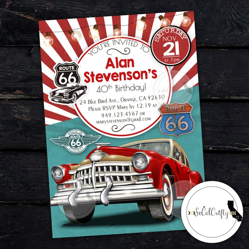 Blue Classic Vintage Personalised Birthday Party Invitations Party