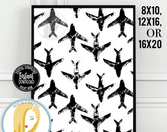Printable Airplane Wall Art / Watercolor Airplane Print / Airplane Poster / Baby Boy Nursery / Air Force Jets / Instant Download