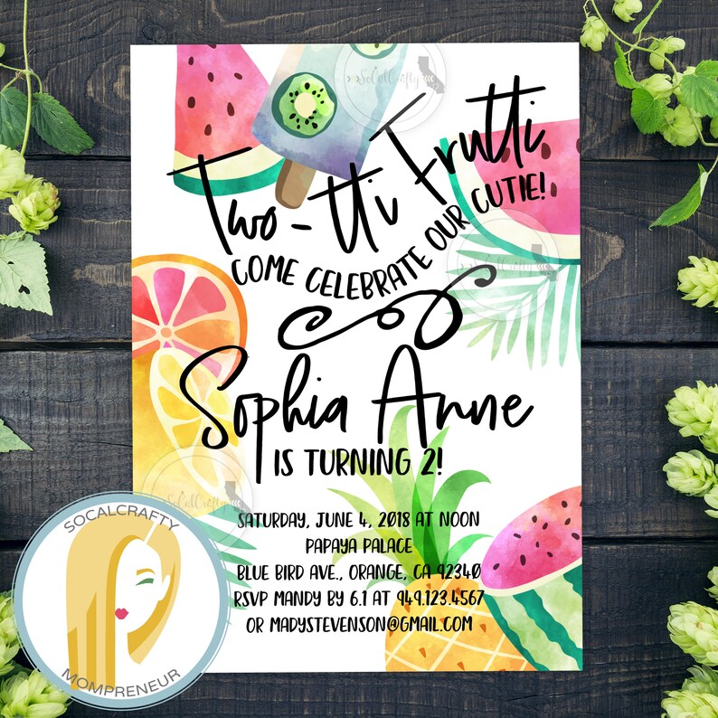 Fruit Birthday Party Invitation Twotti Frutti Invitation Etsy