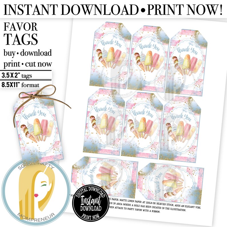 Printable Ice Cream Party Favor Tags / Ice Cream Gift Tags / | Etsy