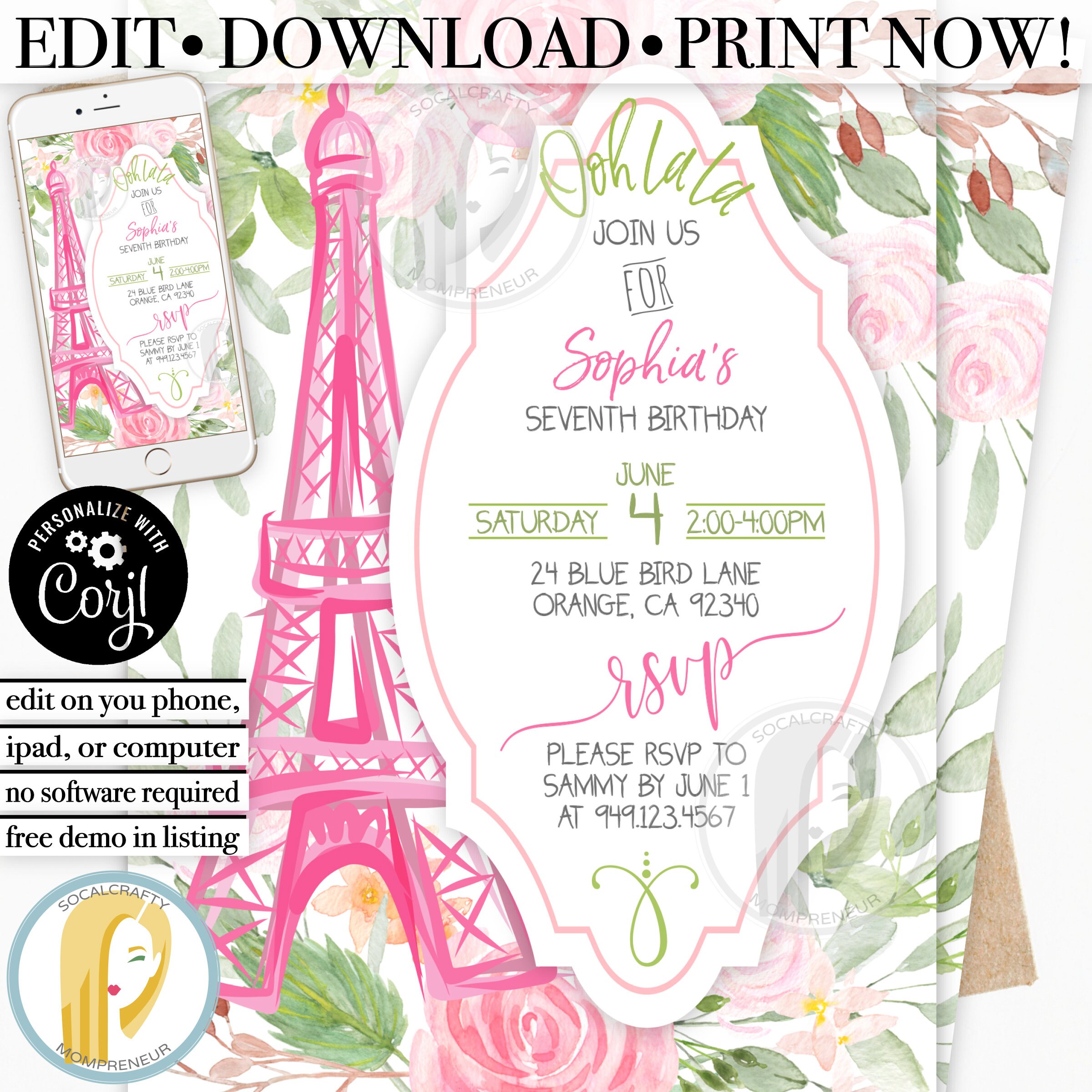 Eiffel Tower Birthday Party Invitation / Paris Invitation / | Etsy