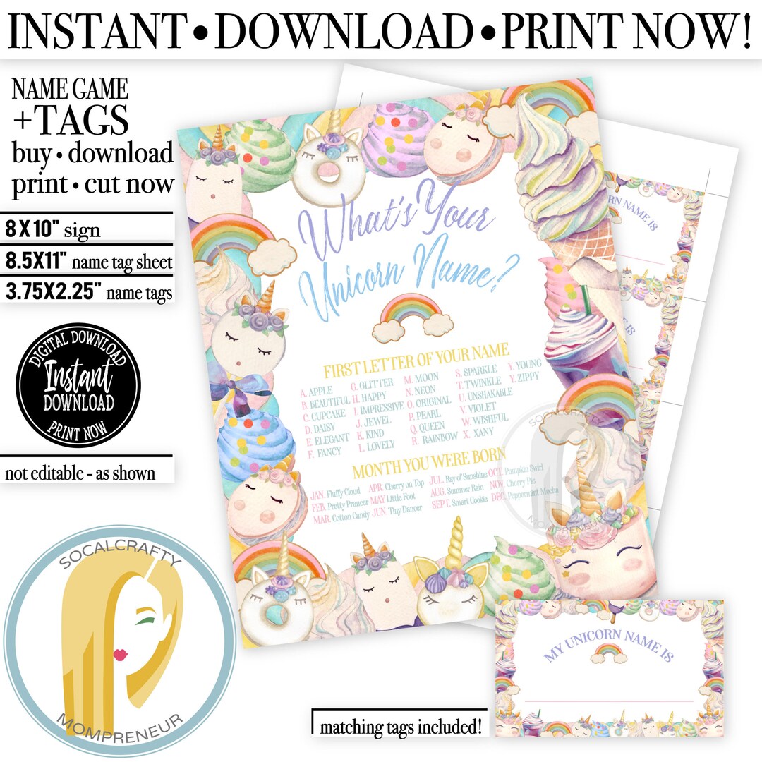 What is Your Unicorn Name Game / Printable Unicorn Party Game - Etsy