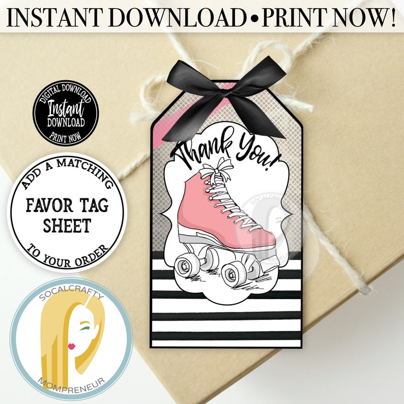 Printable Roller Skate Thank You Card / Roller Skating Thank | Etsy