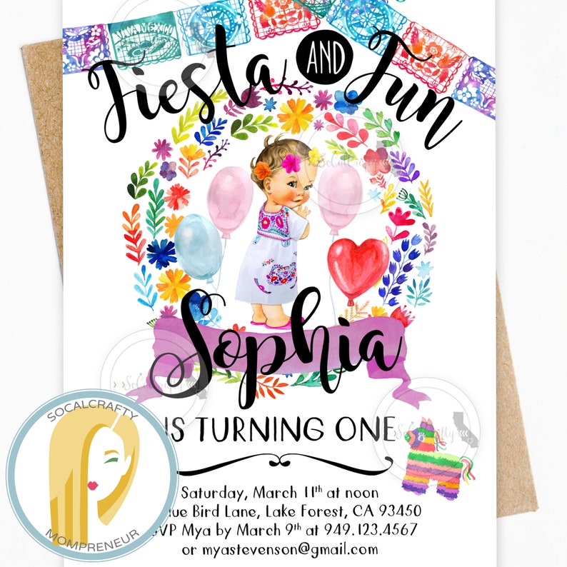 Fiesta First Birthday Party Invitation / Baby Girl Birthday Etsy