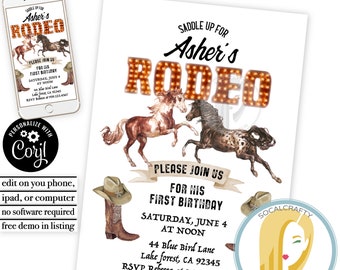 Cowboy Birthday Party Invitation / Rodeo Invitation / Cowboy Boots Invite / Cowboy Hat / Horse / Editable Template Printed or Printable 045