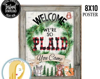 Printable Woodland Animal Birthday Party Welcome Sign / Flannel Baby Shower Sign / Buffalo Plaid / Party Table Decor / Instant Download 004