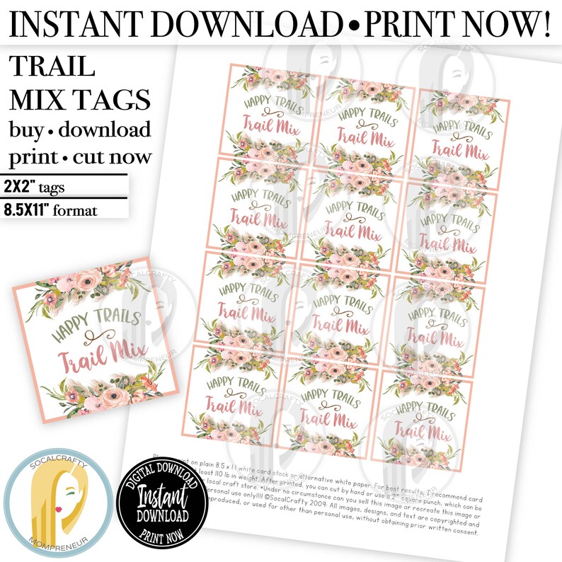 Printable Trail Mix Sign / Happy Trails Trail Mix Labels / Etsy