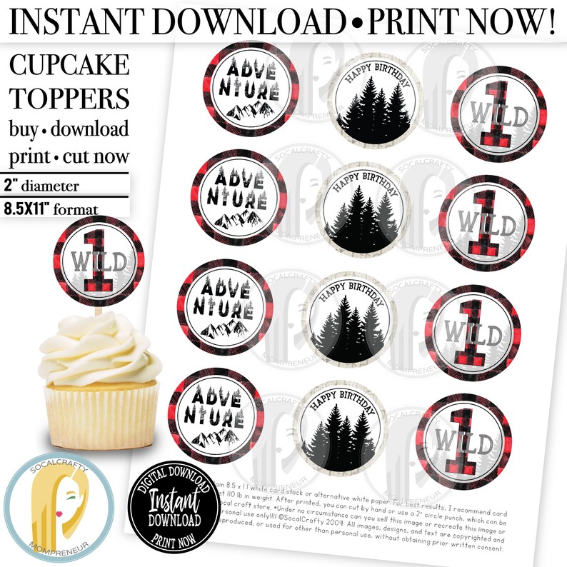 Printable Wild One Cupcake Toppers / Lumberjack Cupcake - Etsy