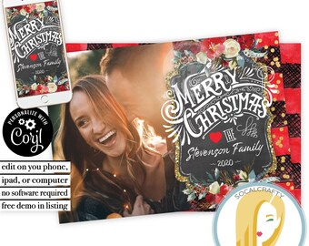 Flannel Photo Christmas Card / Lumberjack Photo Card / Buffalo Plaid Editable Holiday Card / Corjl Christmas Card / Printed or Printable 010