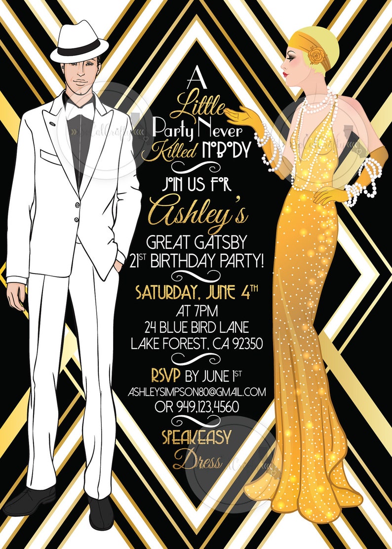 Great Gatsby Birthday Party Invitation Gatsby Invitation Etsy